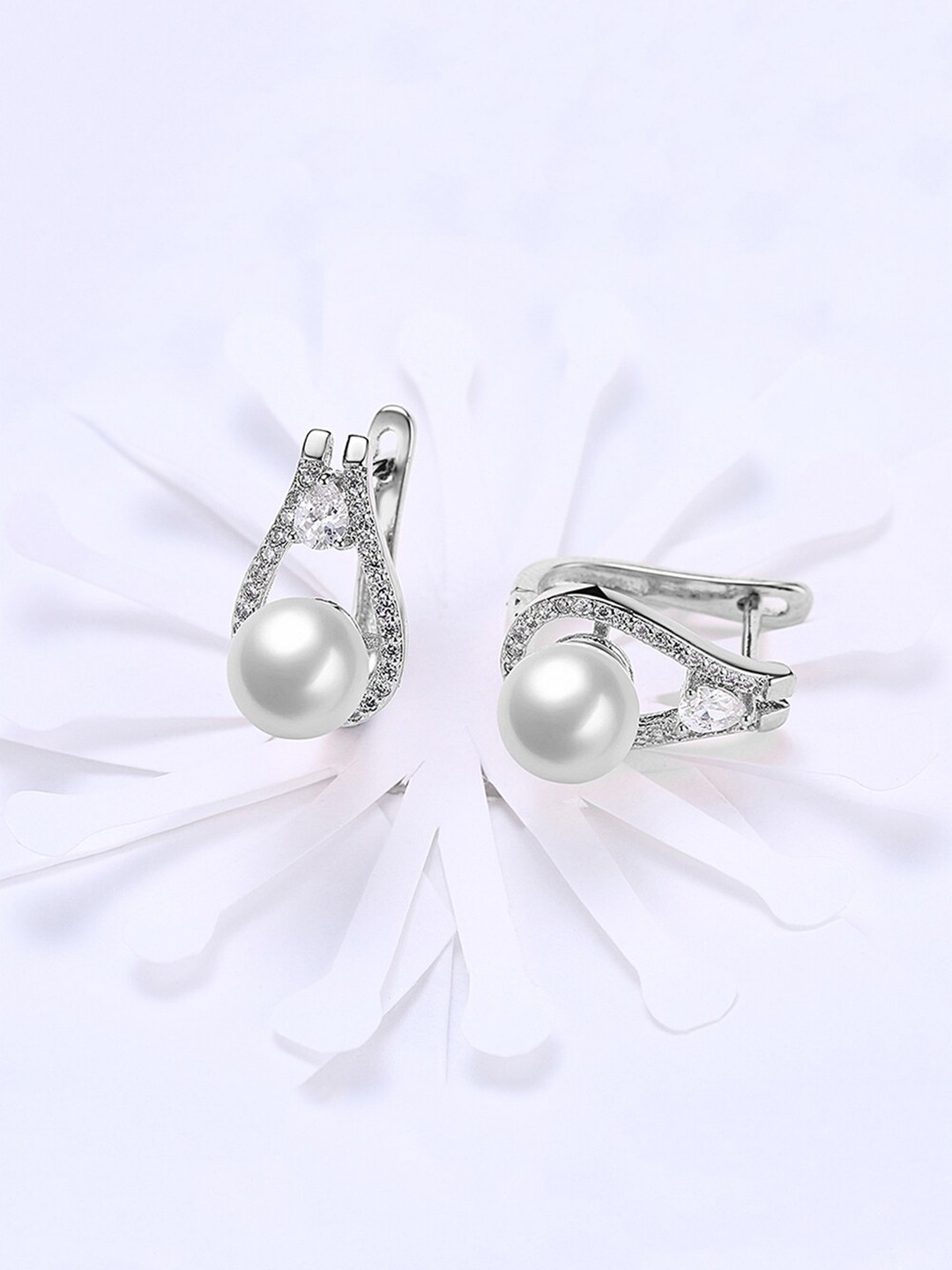 

Yellow Chimes Silver-Toned Contemporary Hoop Earrings