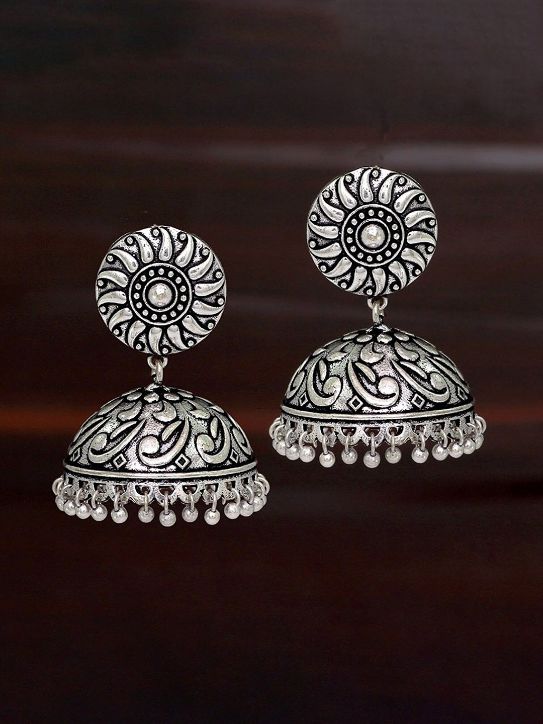 

Yellow Chimes Silver-Toned Contemporary Jhumkas Earrings