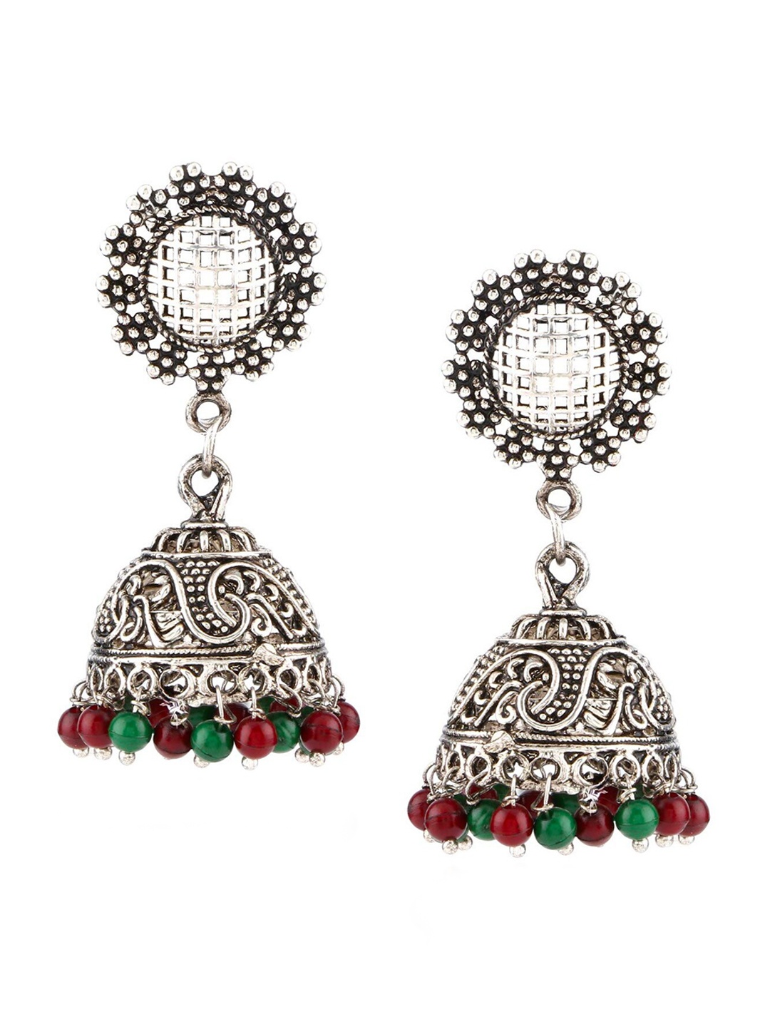 

Yellow Chimes Silver-Toned Contemporary Jhumkas Earrings