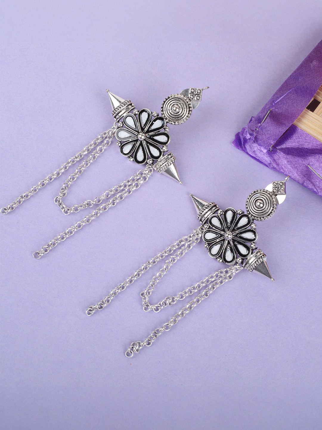 

Yellow Chimes Silver-Toned Contemporary Drop Earrings