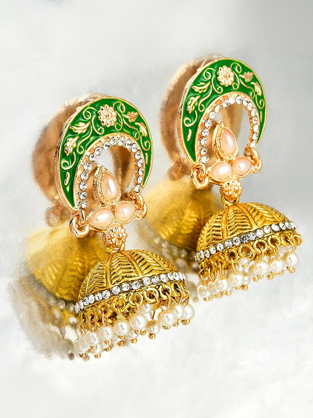 

Yellow Chimes Green Contemporary Jhumkas Earrings