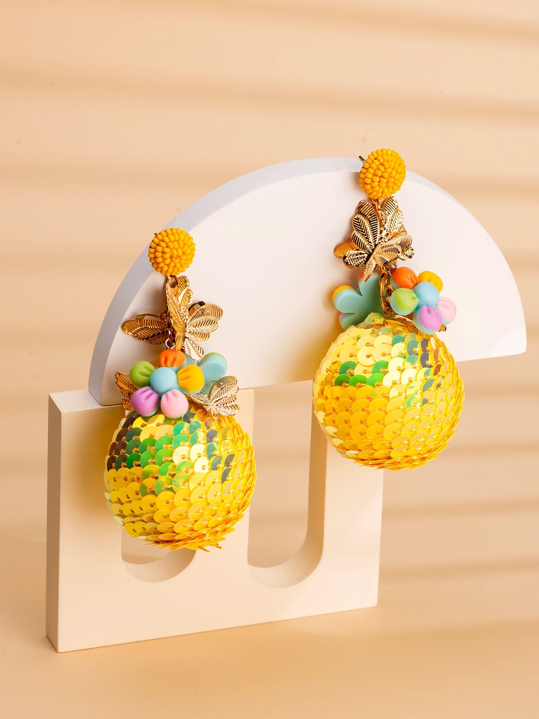 

Yellow Chimes Gold Plated Contemporary Beaded Drop Earrings