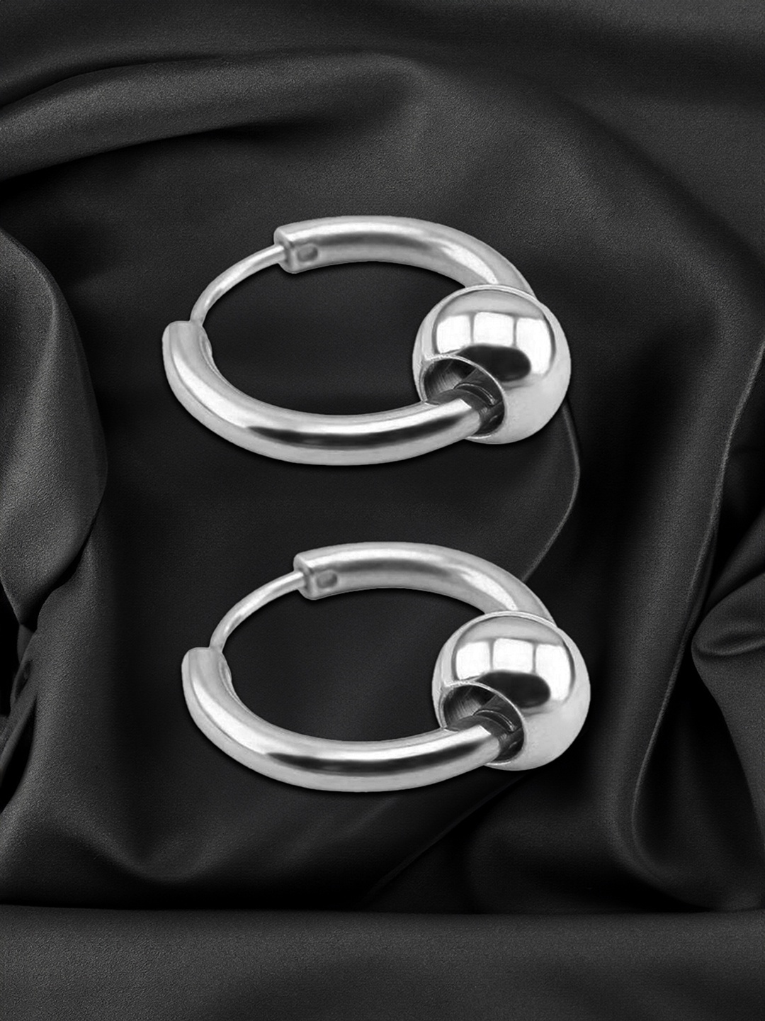 

Yellow Chimes Silver-Toned Contemporary Hoop Earrings