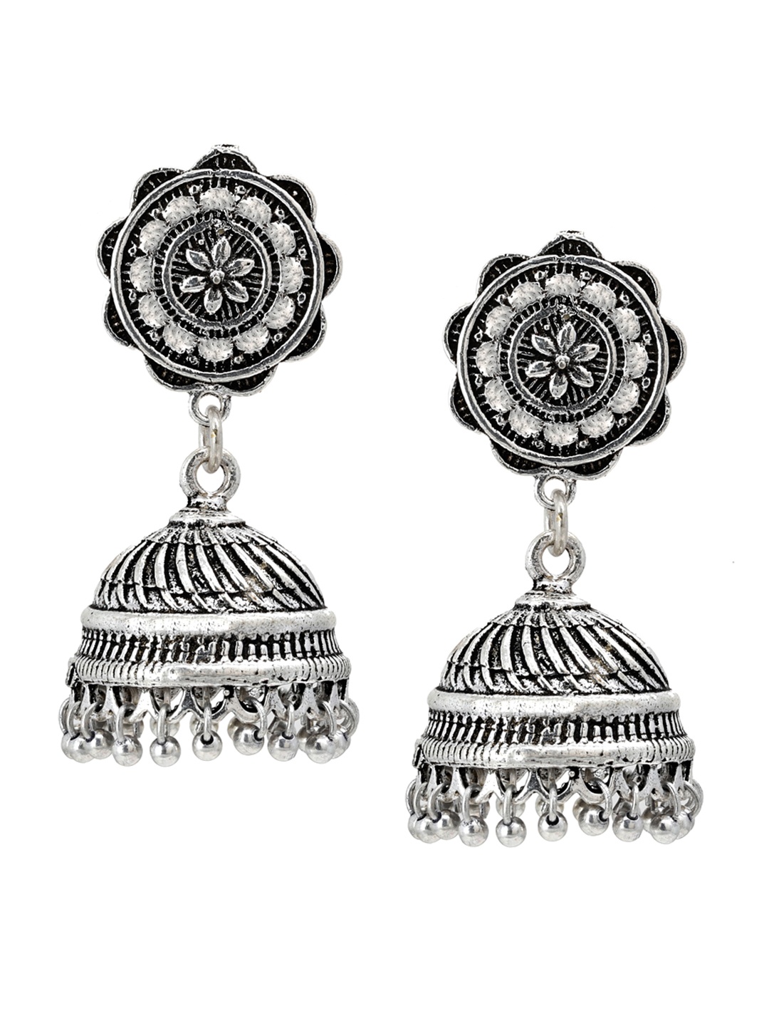

Yellow Chimes Silver-Toned Contemporary Jhumkas Earrings