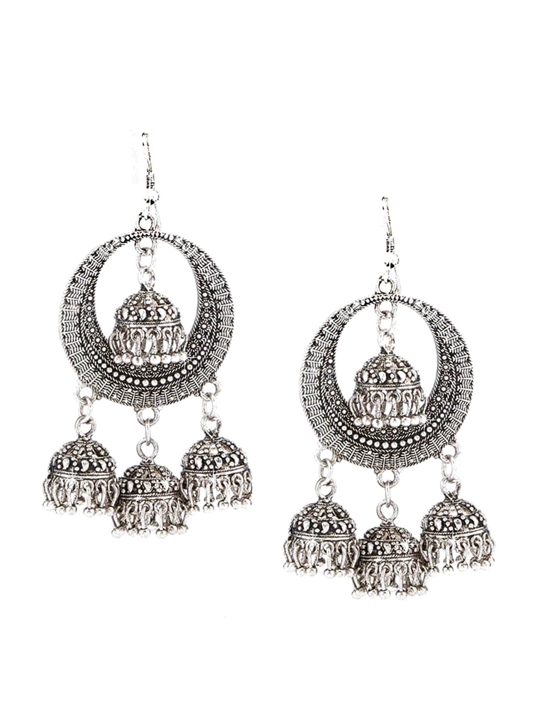 

Yellow Chimes Silver-Toned Contemporary Jhumkas Earrings