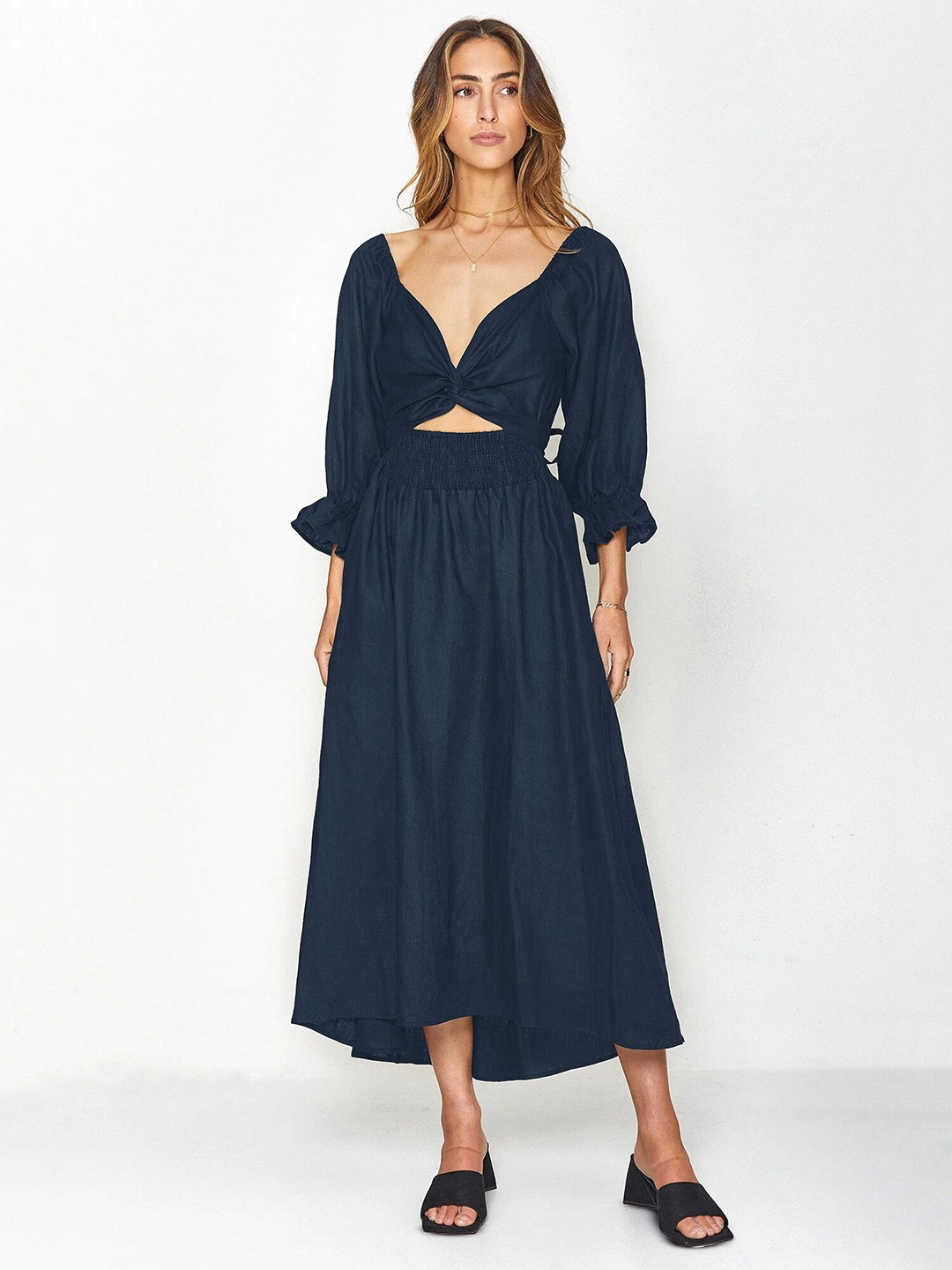 

StyleCast Navy Blue Puff Sleeve Maxi Dress