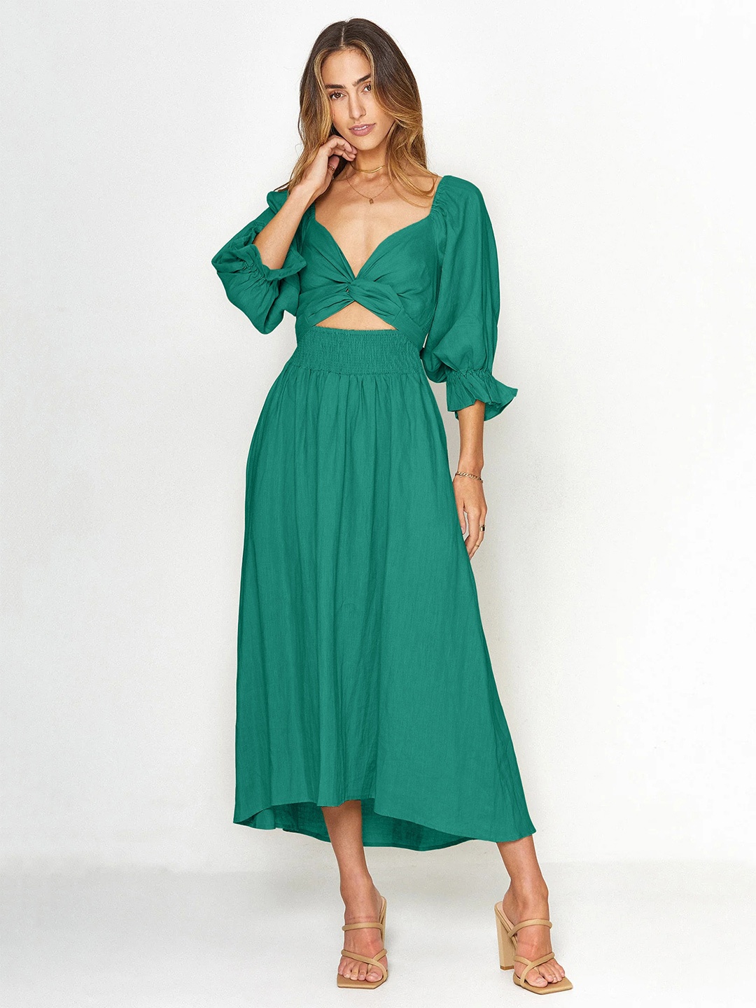 

StyleCast Green Flared Sleeve Fit & Flare Maxi Dress