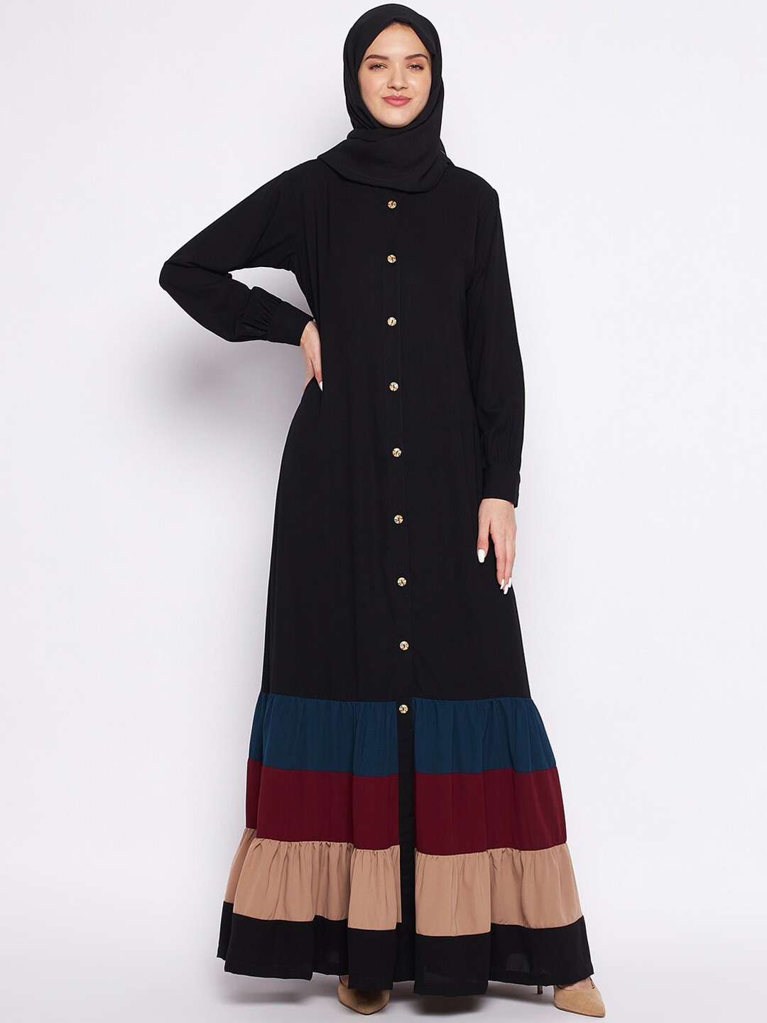 

NABIA Front Open Abaya Burqa, Black