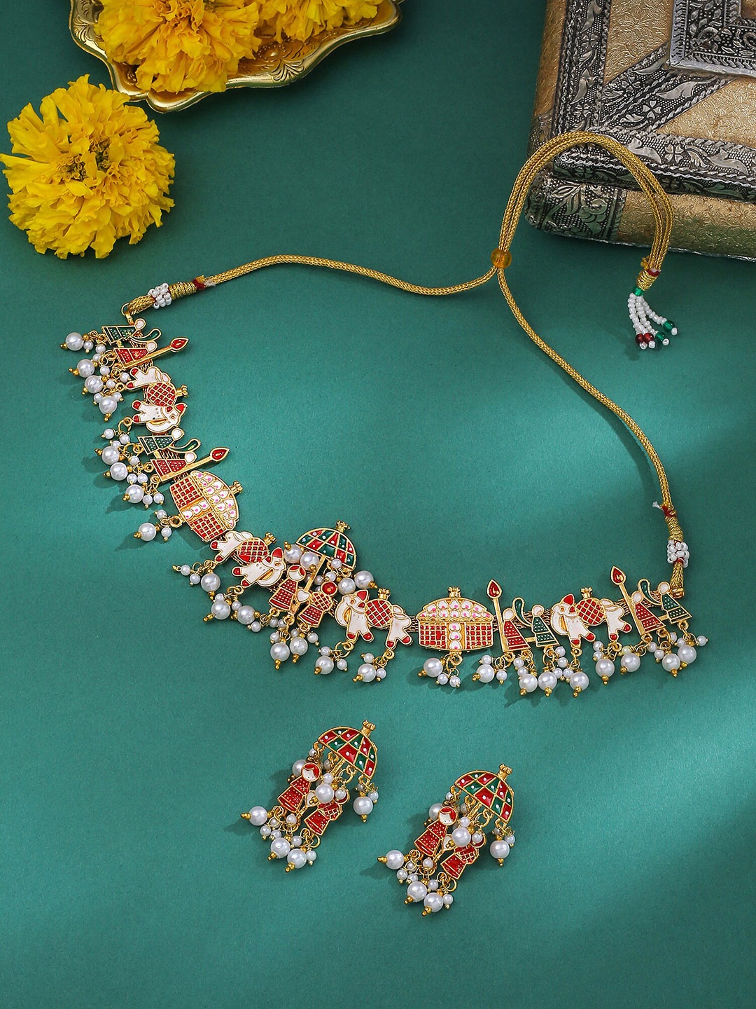 

Yellow Chimes Gold-Plated Beaded & Enamalled Bridal Jewellery Set