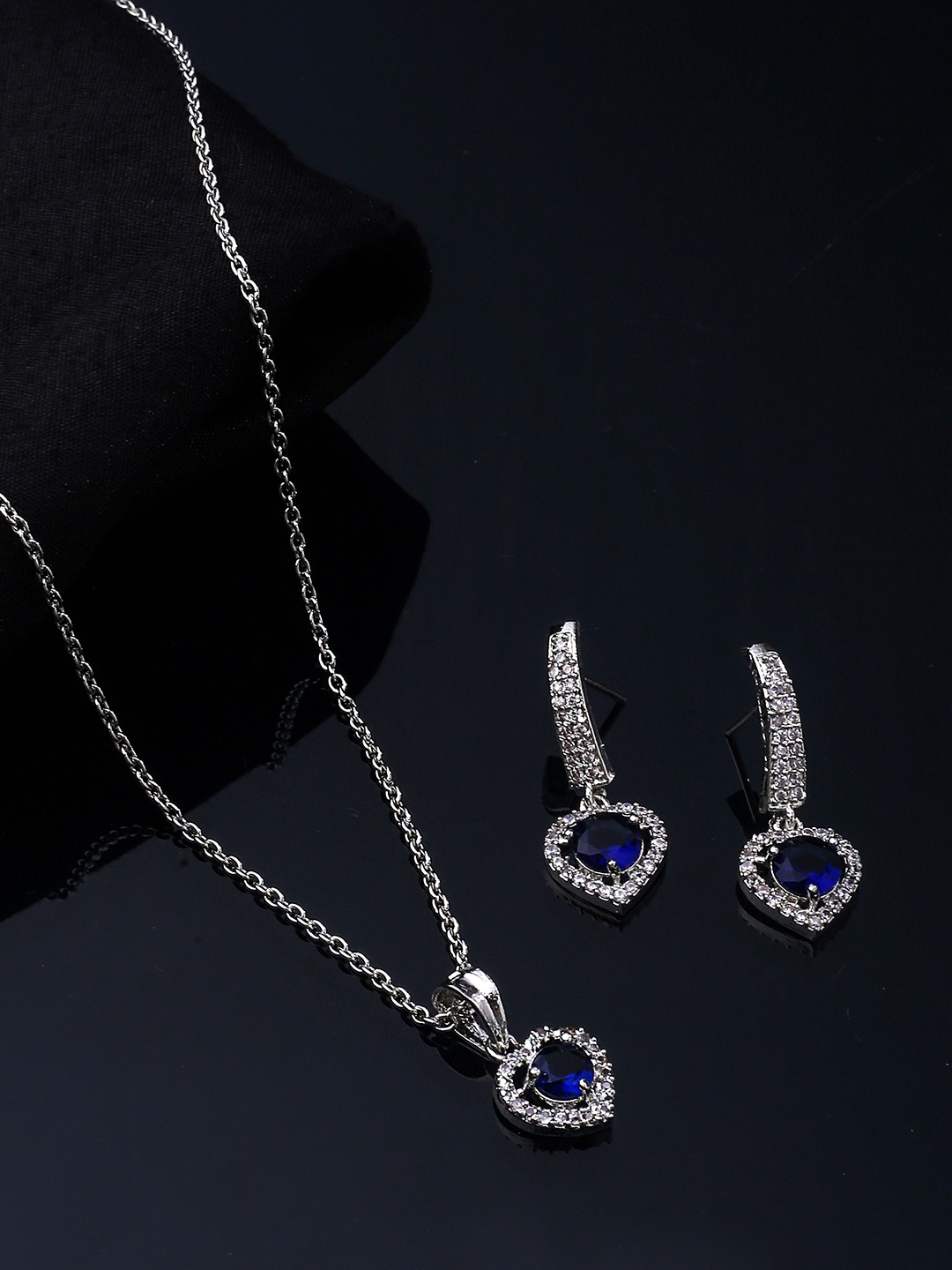 

Yellow Chimes Silver-Plated Stone-Studded Jewellery Set, Blue