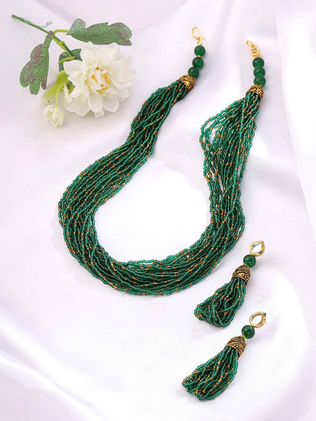 

Yellow Chimes Gold-Plated Beaded Jewellery Set, Green