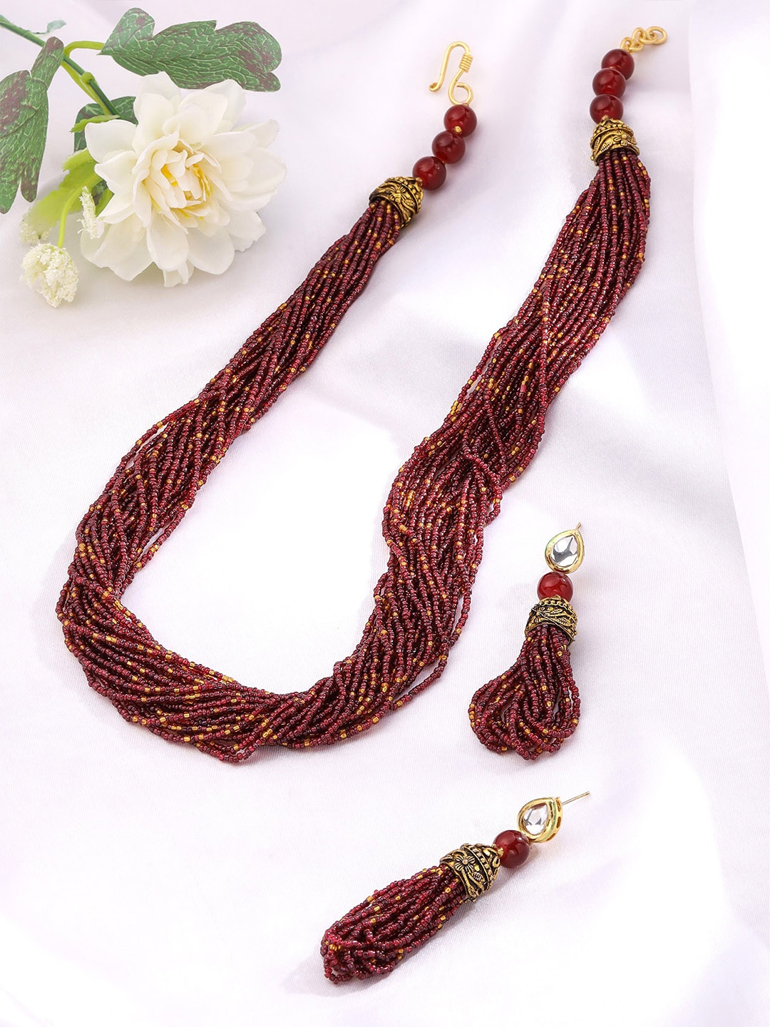 

Yellow Chimes Multistranded Moti Beaded Jewellery Set, Gold