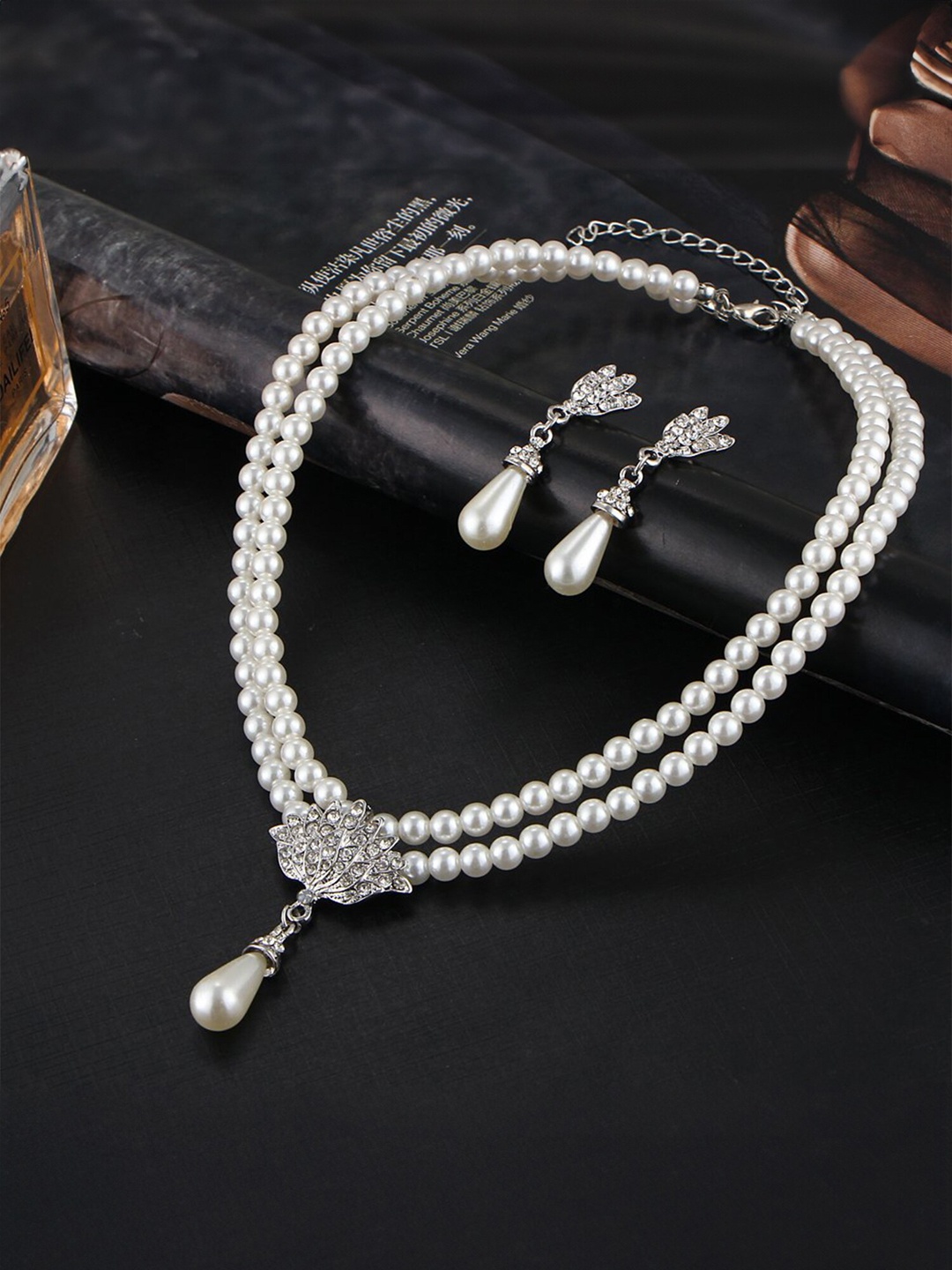 

Yellow Chimes Layered Artificial Beaded Necklace Set, White