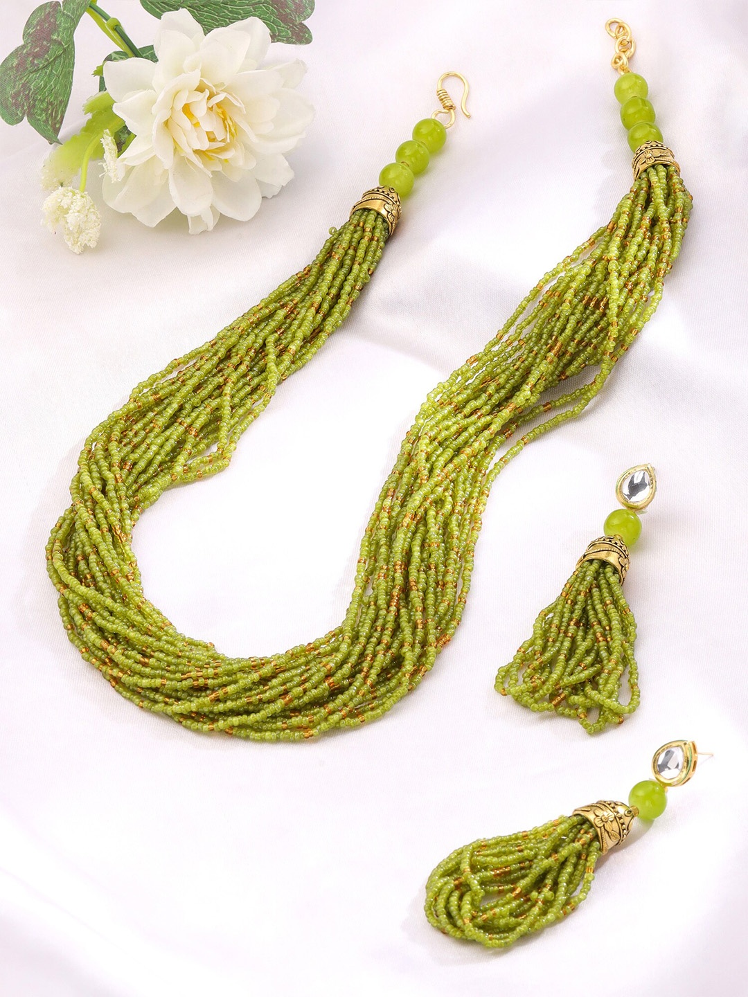 

Yellow Chimes Gold-Plated Beaded Jewellery Set, Green