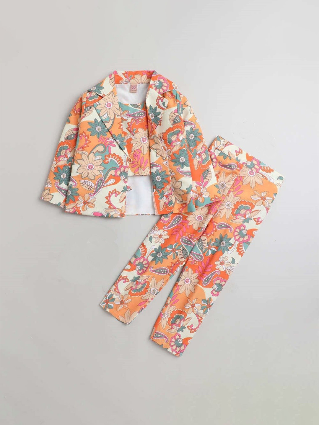 

The Magic Wand Girls Floral Printed Top and Blazer with Trousers, Orange