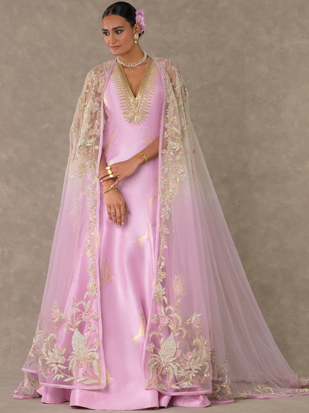 

Masaba Son-Chidiya Foil Printed Flared Gown, Pink