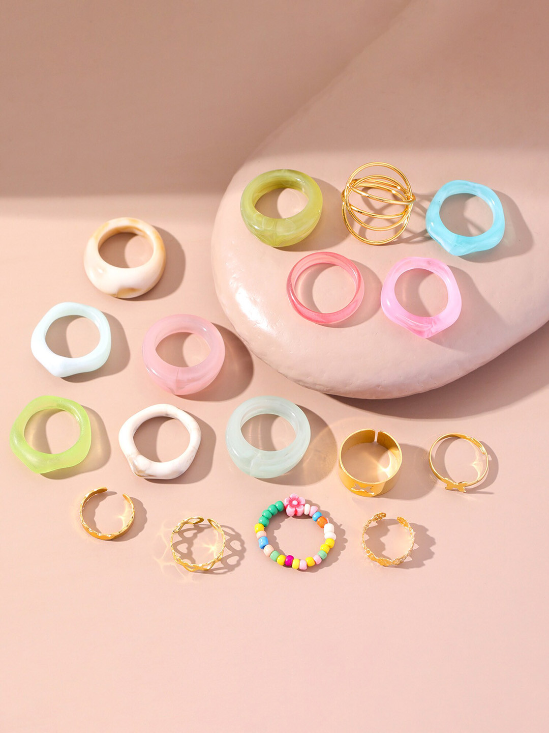 

Yellow Chimes Set Of 17 Finger Rings, Multi