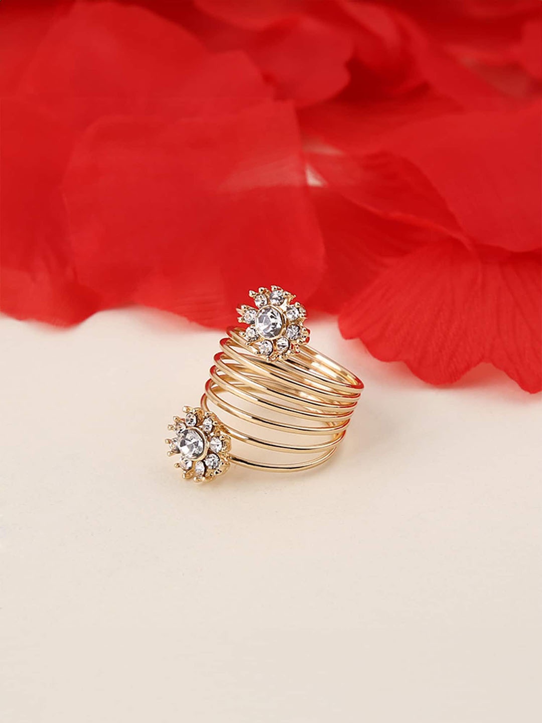 

Yellow Chimes Cubic Zirconia Studded Ring, Gold