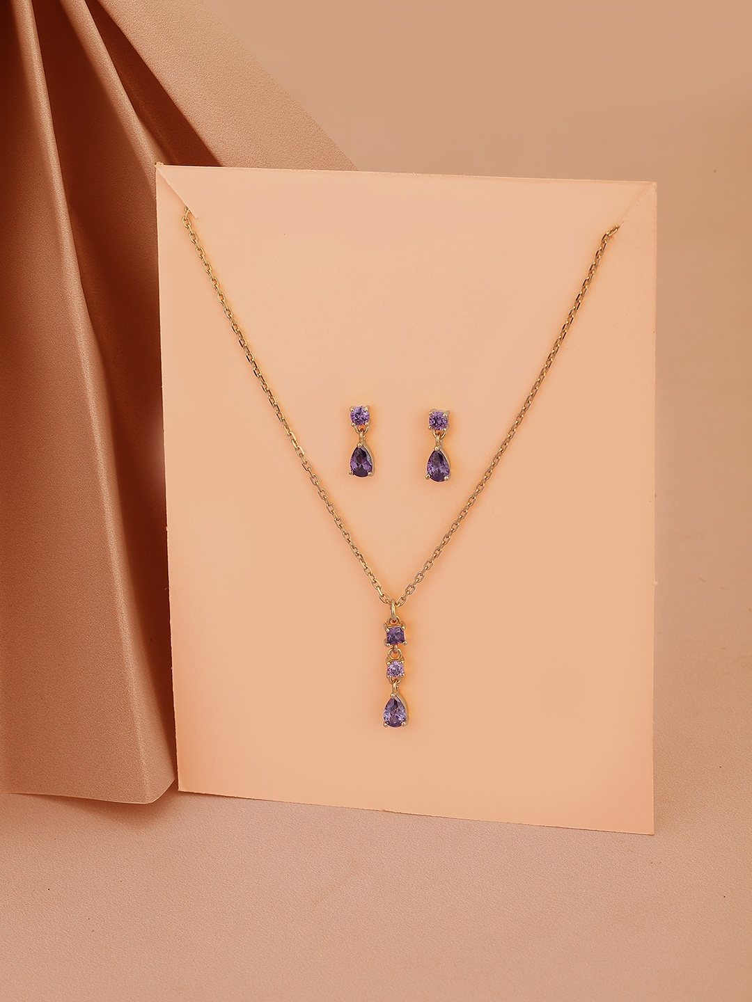 

Carlton London Women Gold-Plated CZ Studded Necklace with Earrings