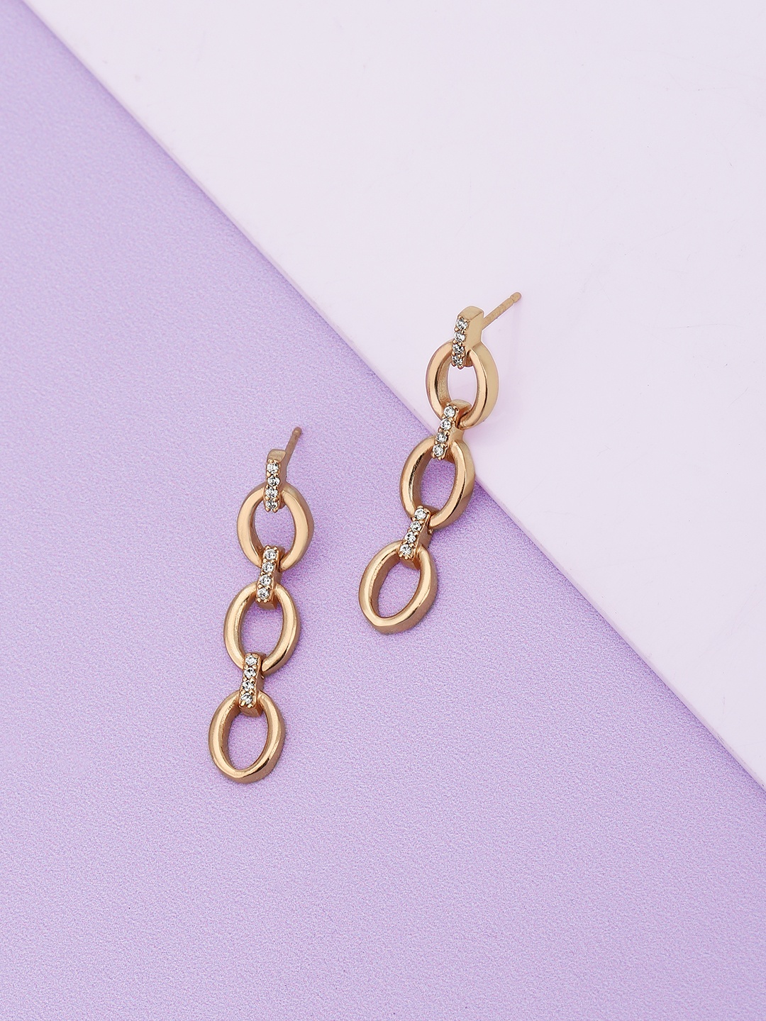 

Carlton London Rose Gold-Plated CZ Studded Geometric Drop Earrings