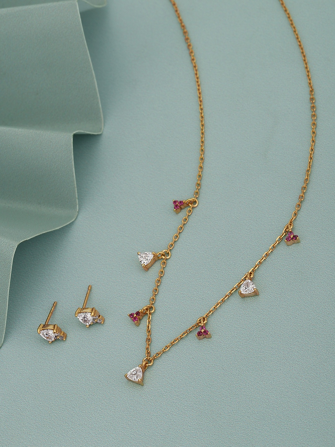 

Carlton London Women Gold-Plated CZ Studded Charm Necklace with Earrings