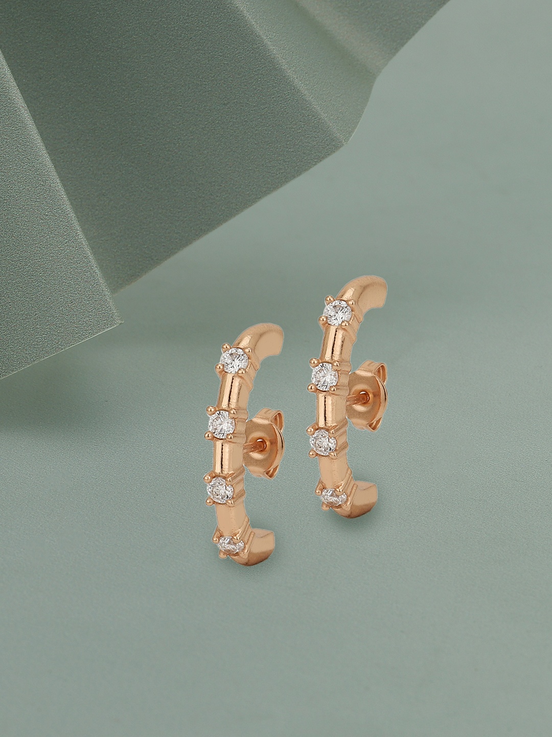 

Carlton London Rose Gold Plated CZ Studded Contemporary Ear Cuff Earrings