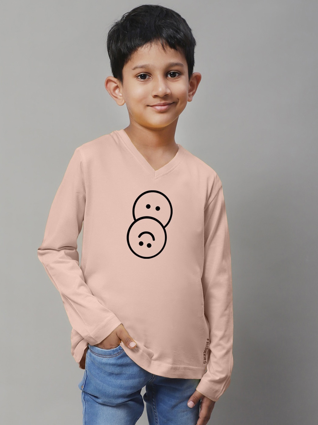 

Friskers Boys Coral Typography Printed V-Neck T-shirt