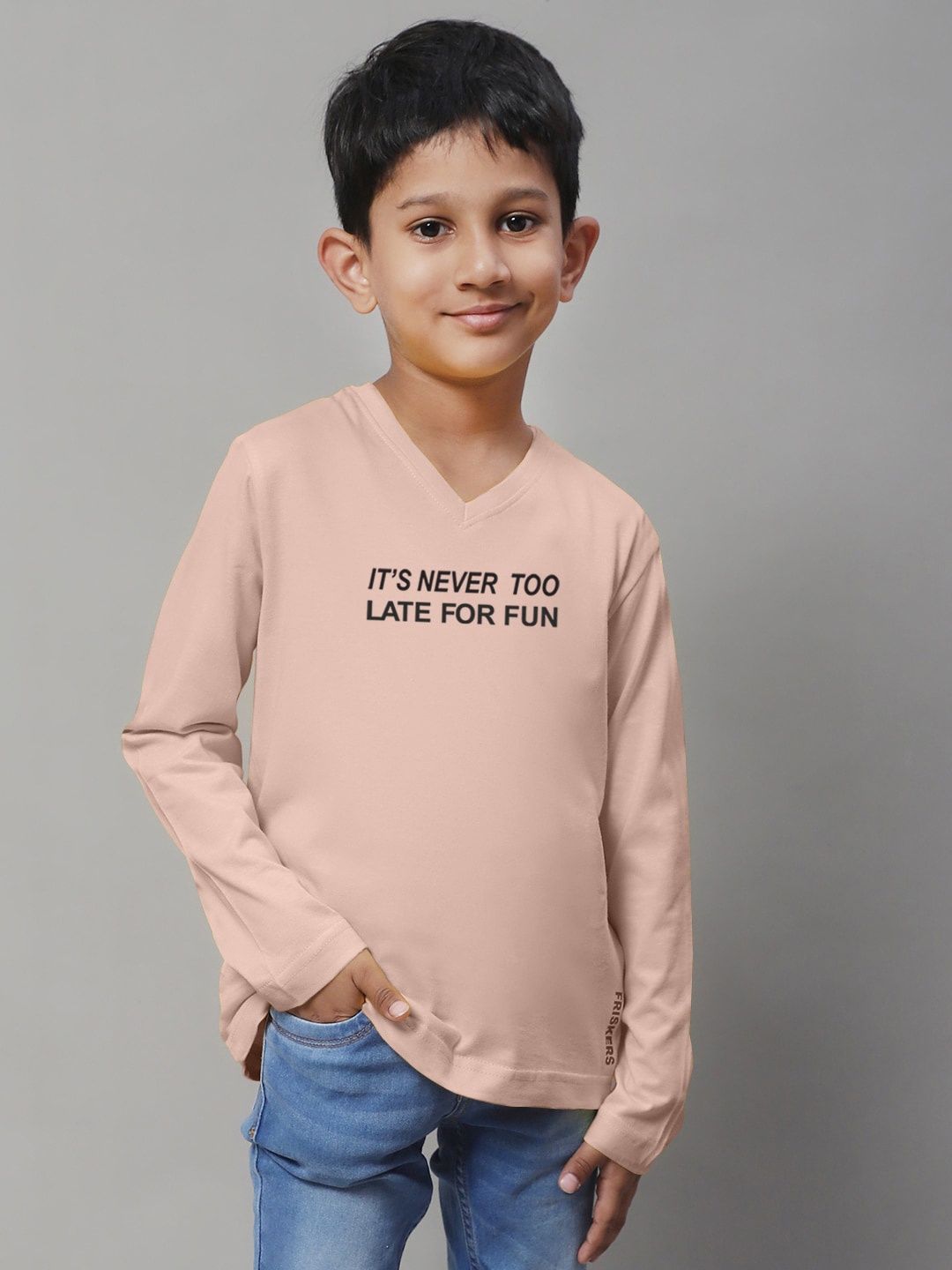 

Friskers Boys Coral Typography V-Neck T-shirt