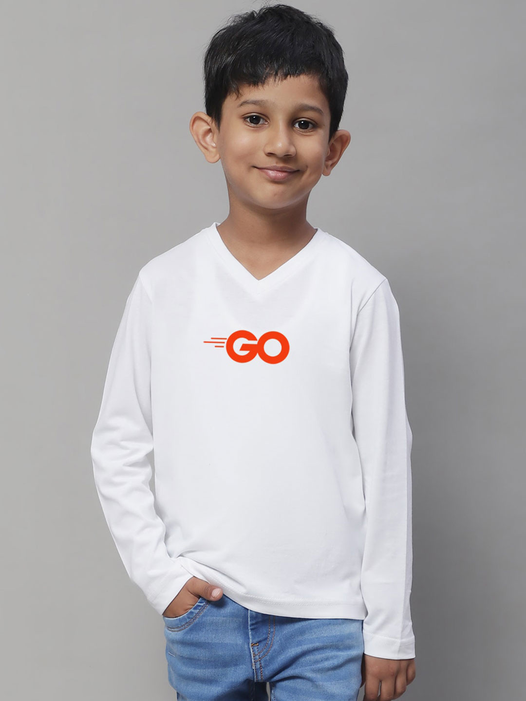

Friskers Boys White Typography V-Neck Applique T-shirt