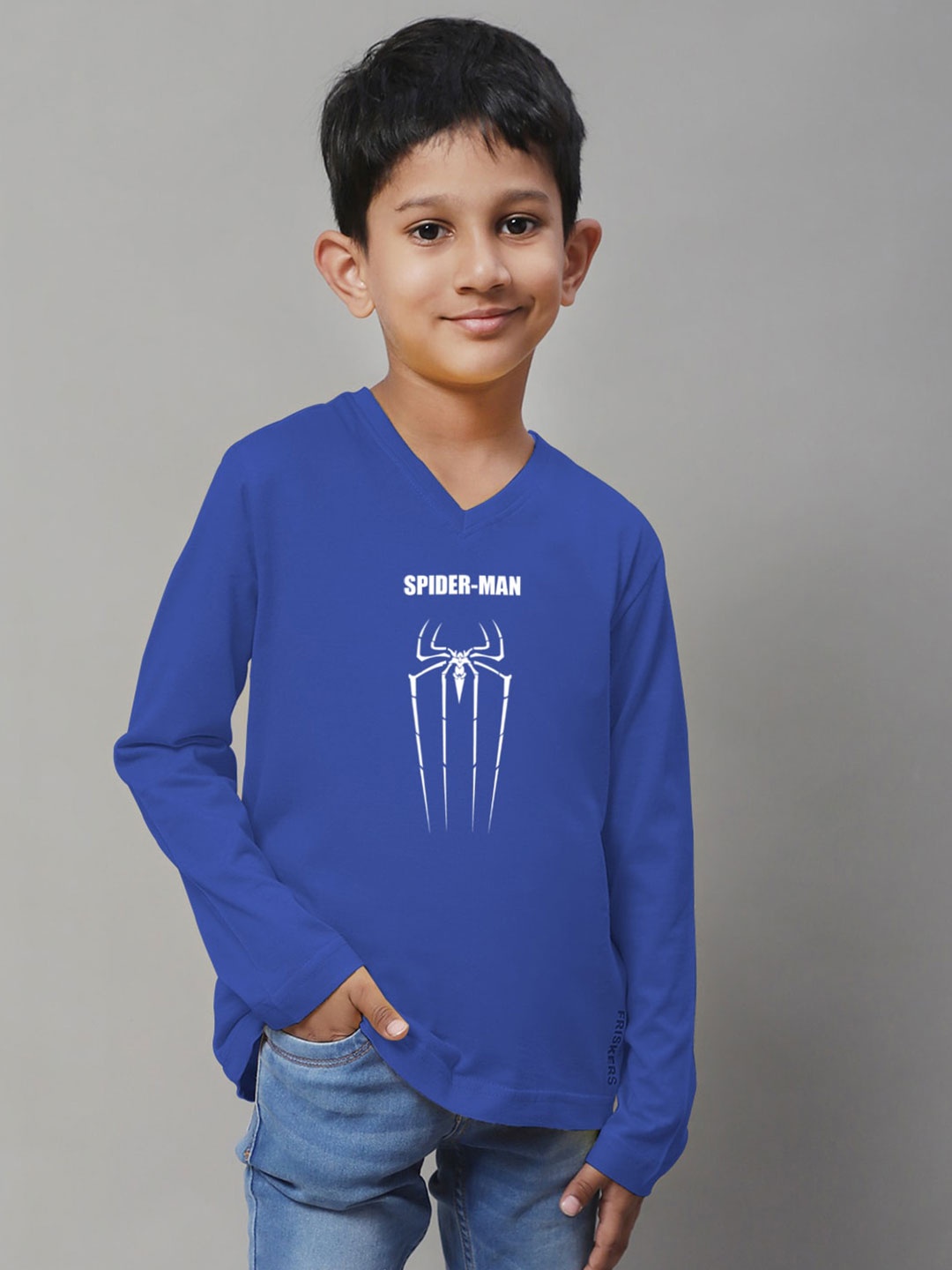 

Friskers Boys Blue Typography Printed V-Neck T-shirt