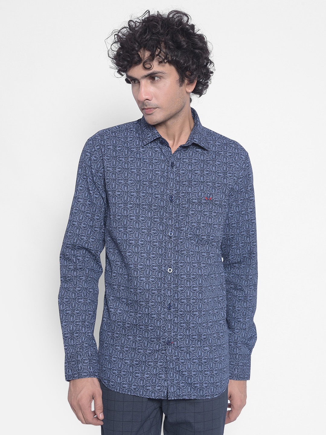 

Crimsoune Club Slim Fit Printed Pure Cotton Shirt, Navy blue