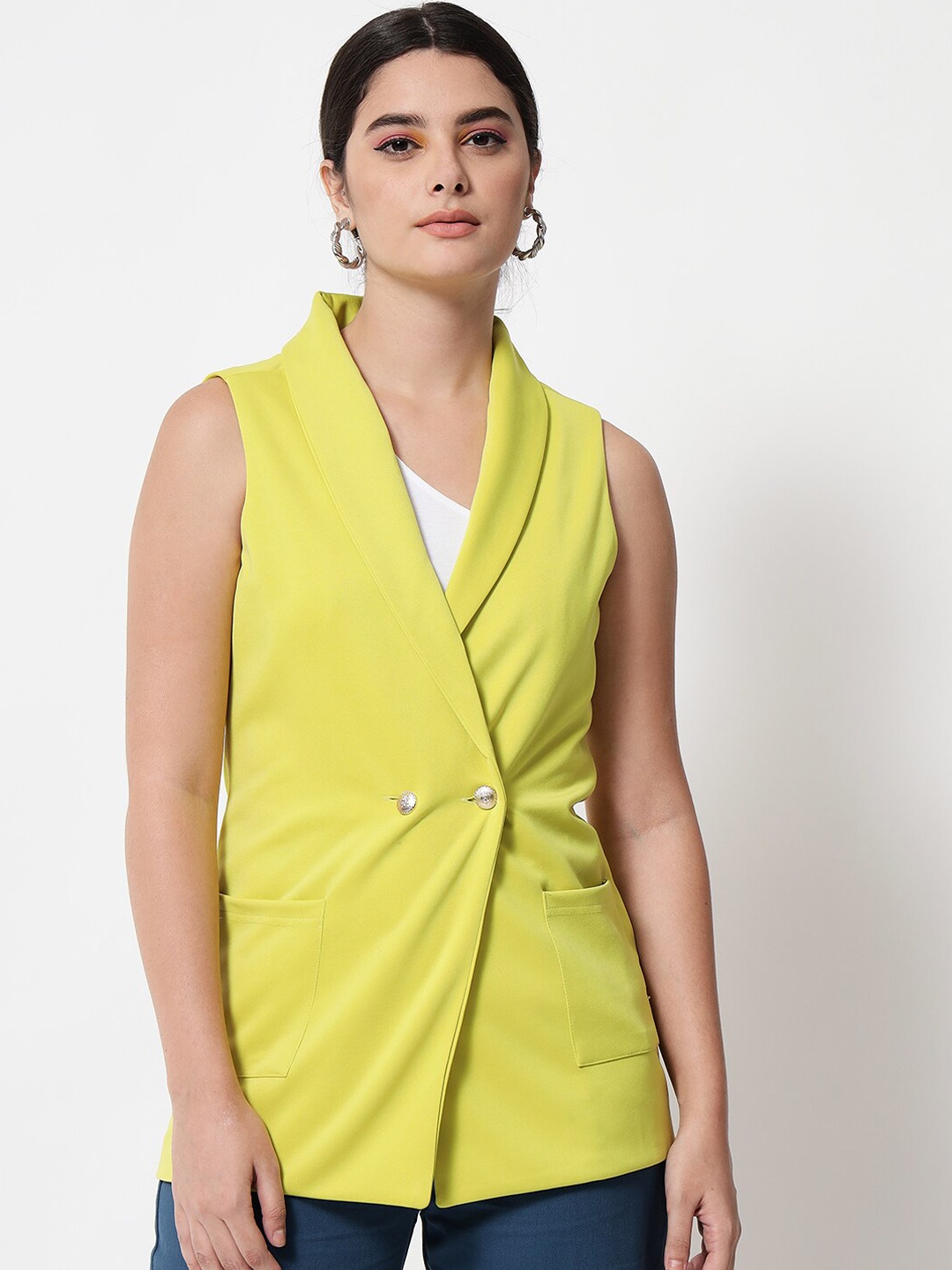 

Chemistry Sleeveless Double-Breasted Blazer, Yellow