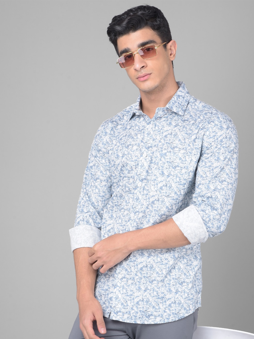

Crimsoune Club Slim Fit Floral Printed Pure Cotton Casual Shirt, Blue