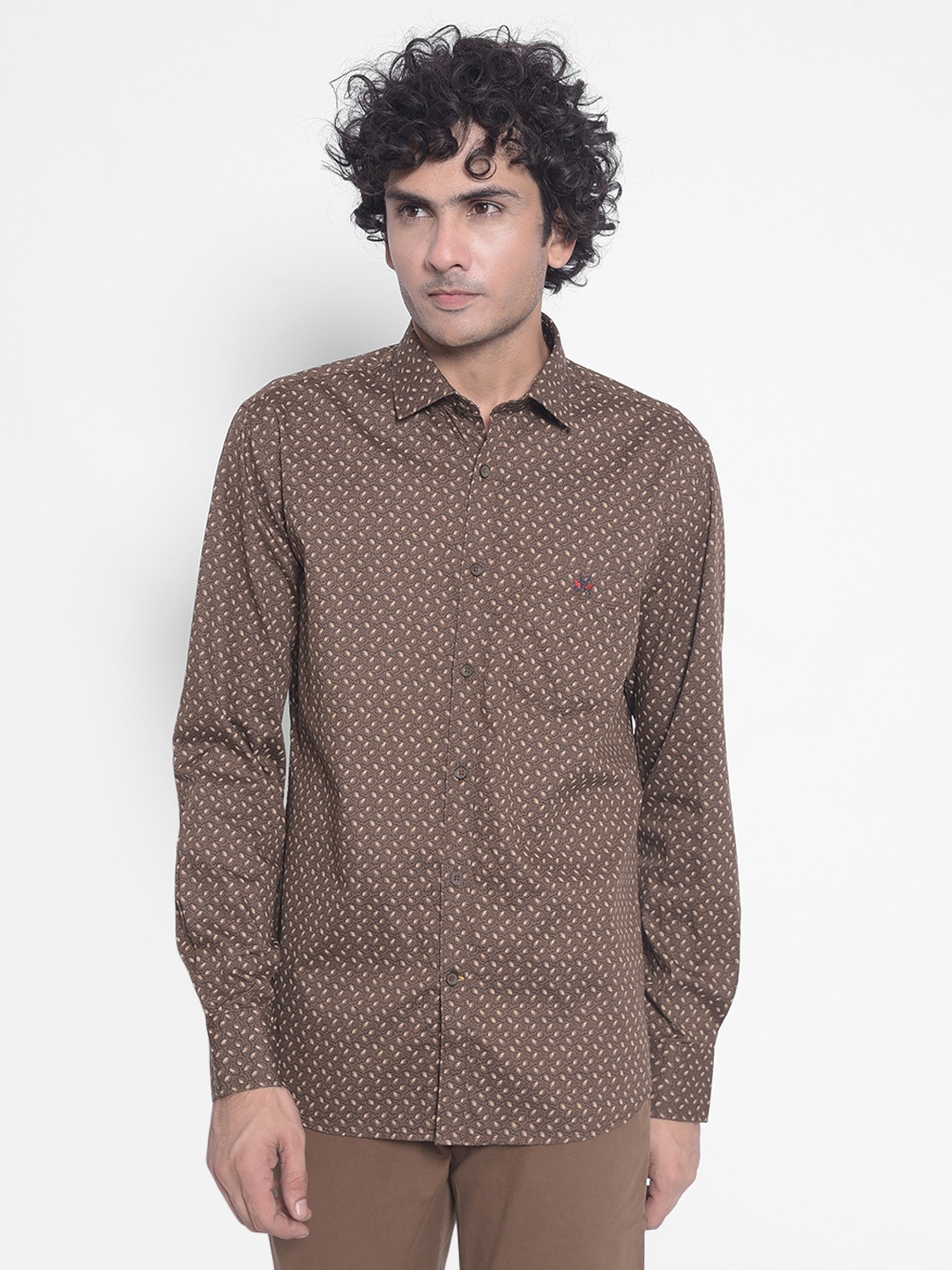 

Crimsoune Club Slim Fit Floral Printed Pure Cotton Casual Shirt, Brown