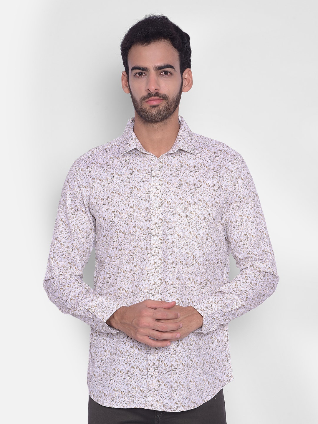

Crimsoune Club Slim Fit Abstract Printed Pure Cotton Casual Shirt, Olive