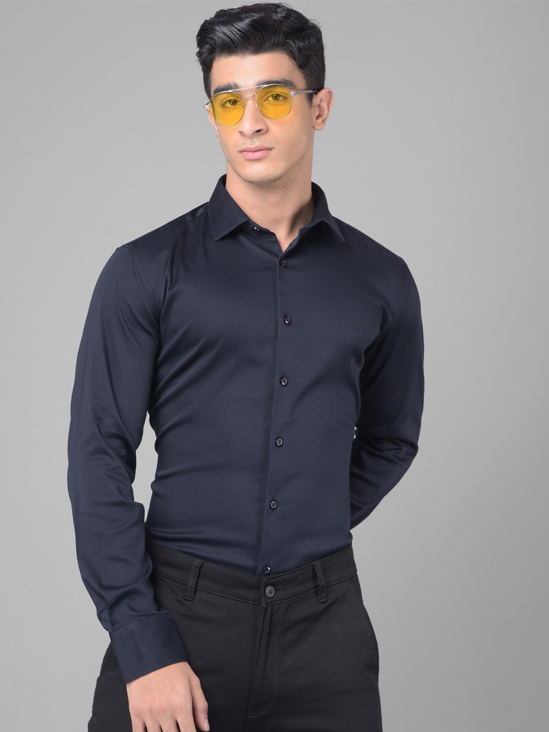 

Crimsoune Club Slim Fit Cotton Casual Shirt, Navy blue