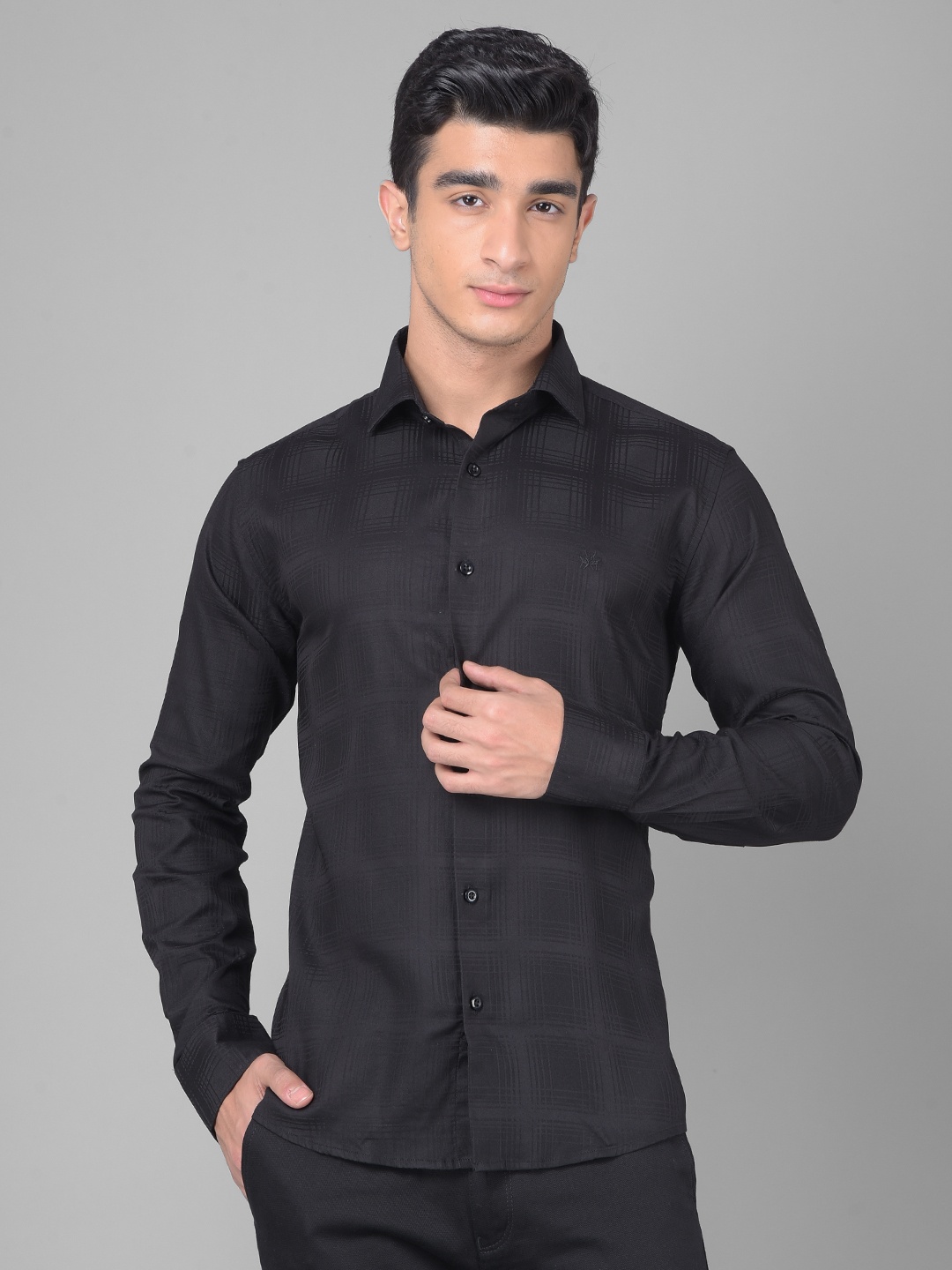 

Crimsoune Club Other Checks Slim Fit Cotton Casual Shirt, Black