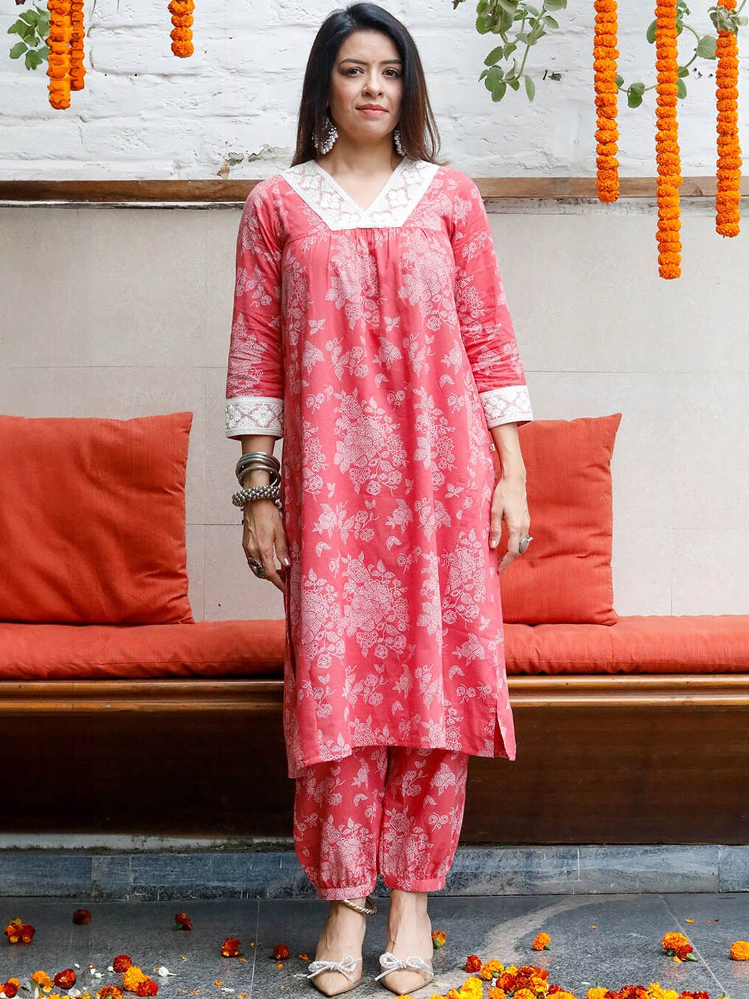 

FABNEST Floral Printed Pure Cotton Kurta with Salwar, Pink