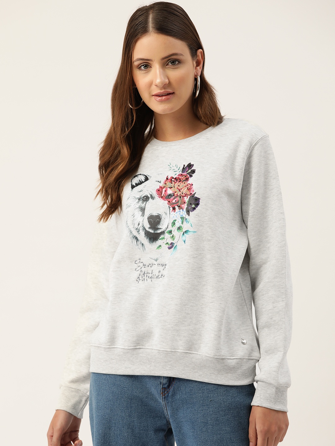 

Monte Carlo Women Printed Sweatshirt, Grey melange