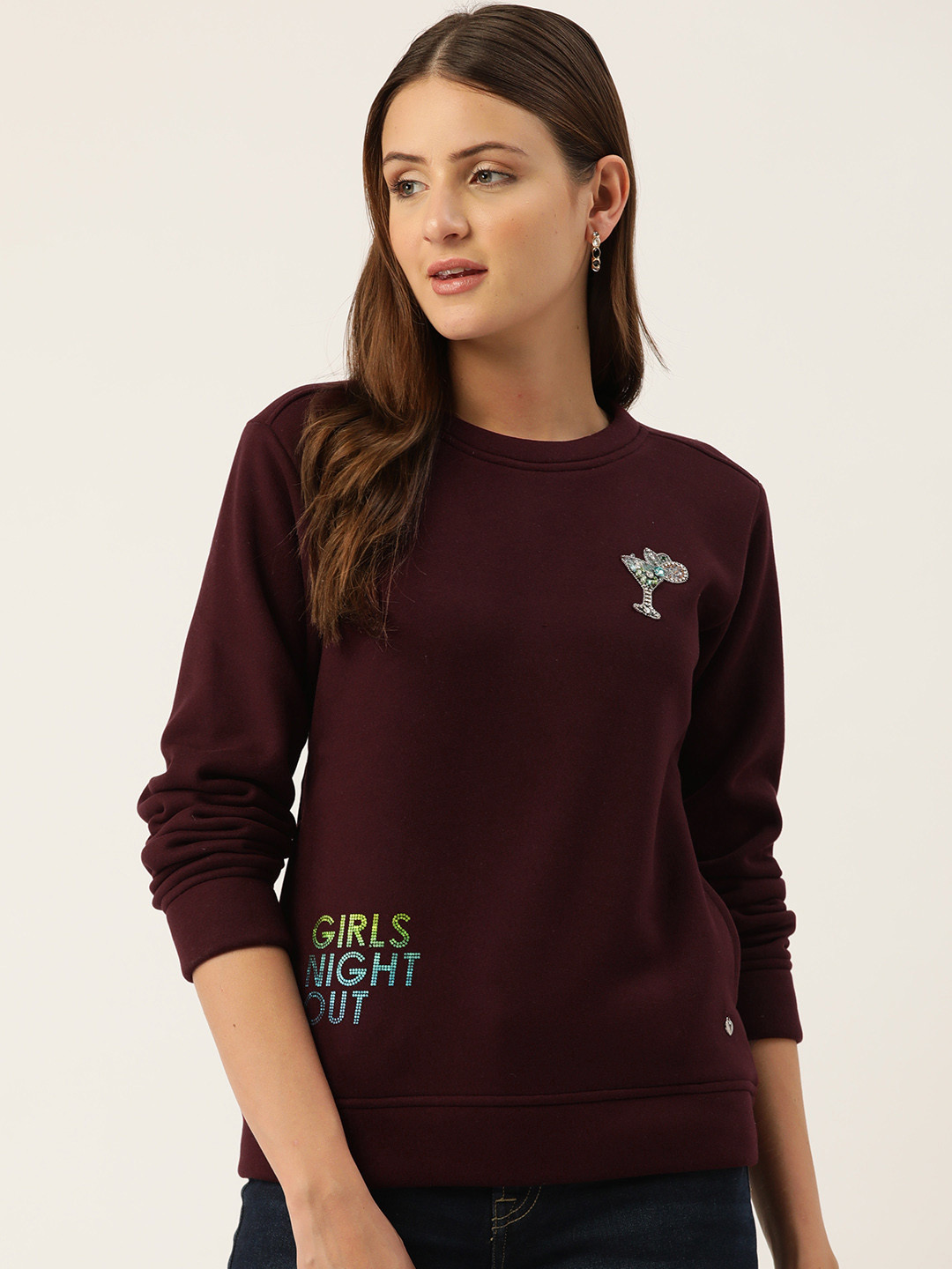 

Monte Carlo Typography Printed Round-Neck Sweatshirt with Embellished Detail, Maroon