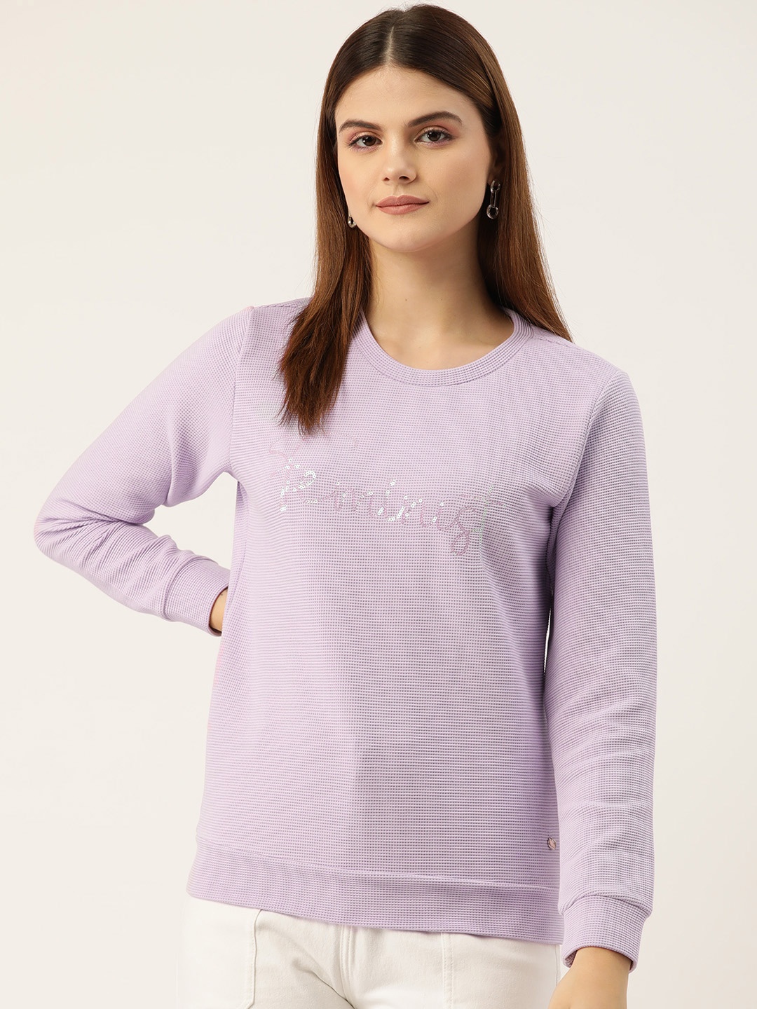 

Monte Carlo Textured Round-Neck Sequinned Detail Sweatshirt, Lavender