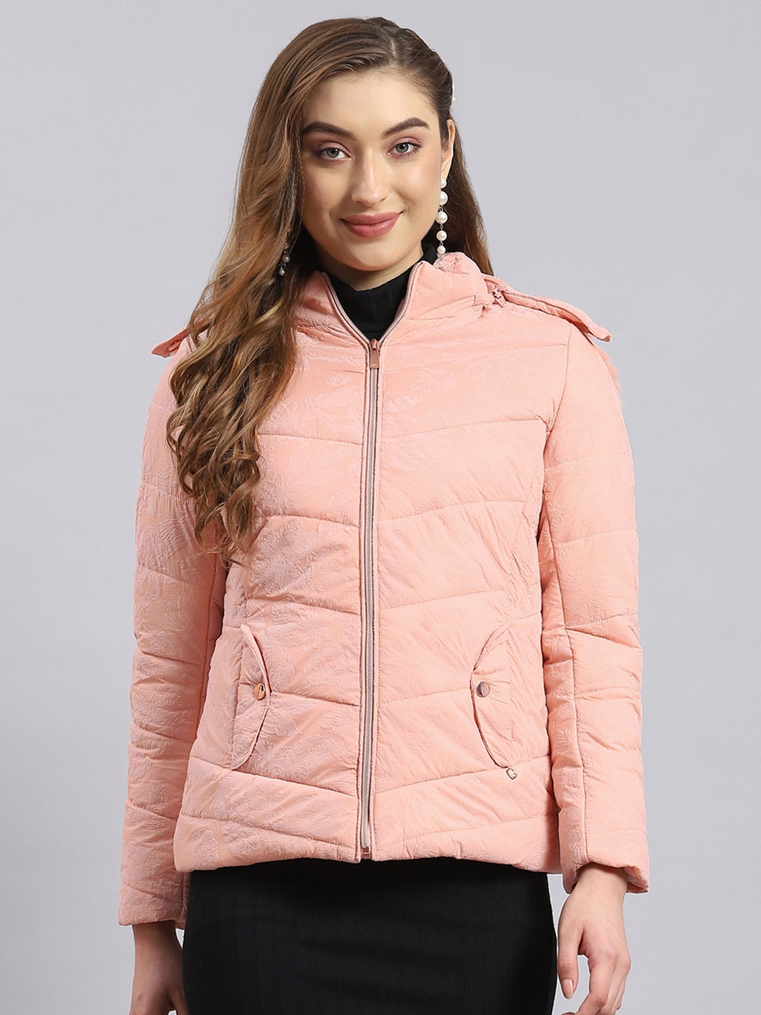 

Monte Carlo Floral Print Parka Jacket with Detachable Hood, Peach