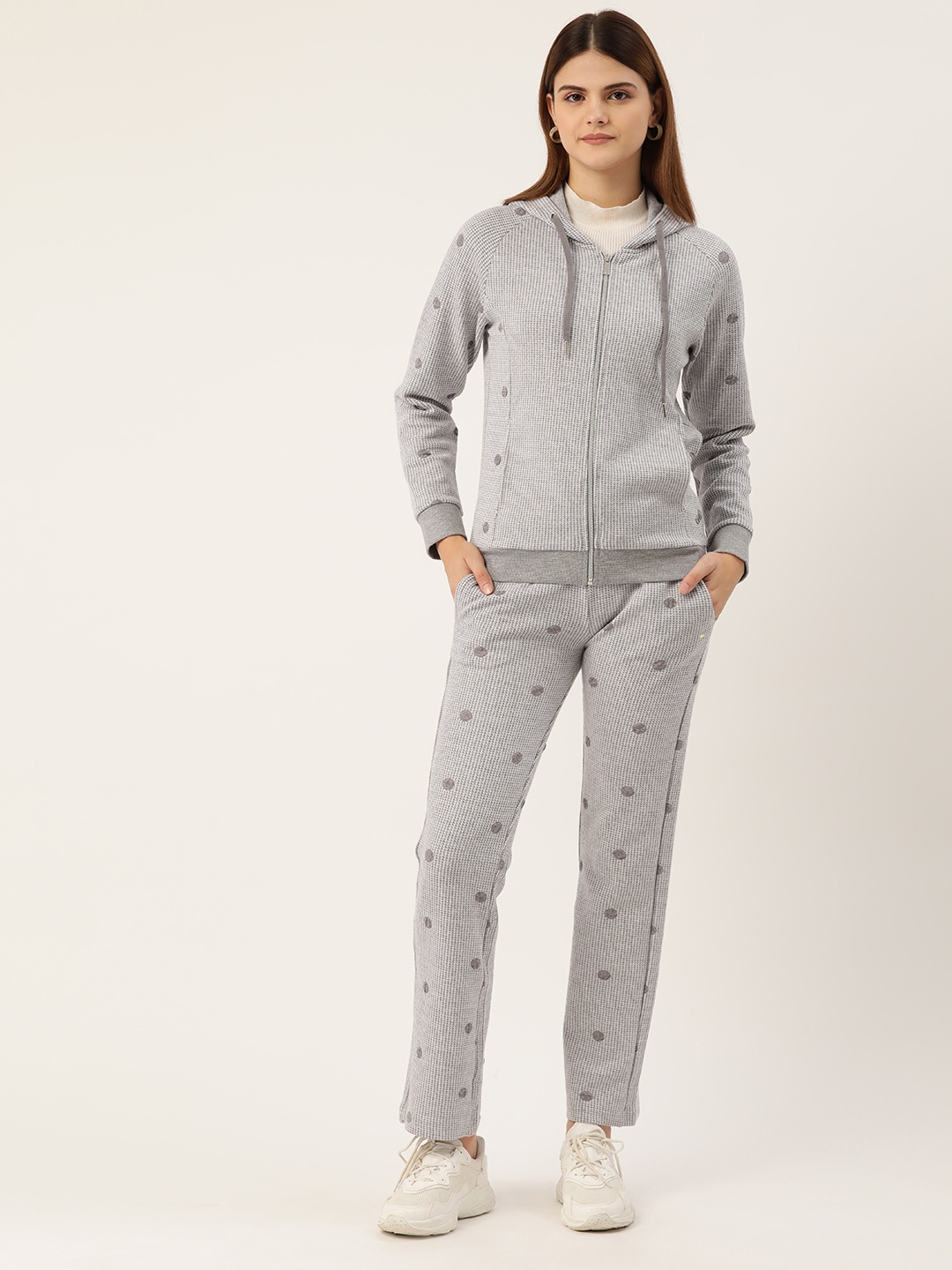 

Monte Carlo Women Houndstooth And Self-Design Hooded Trackuits, Grey