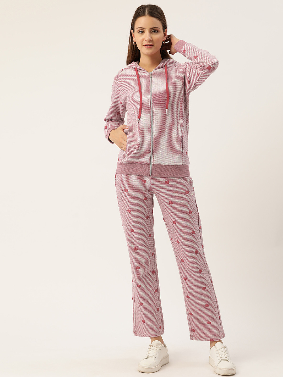 

Monte Carlo Women Houndstooth And Self-Design Hooded Trackuits, Pink