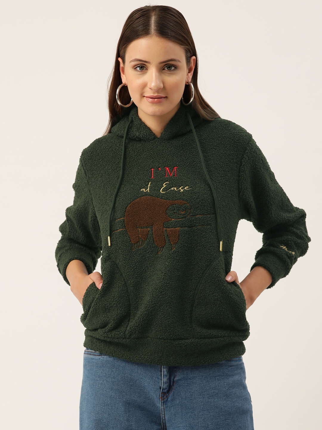 

Monte Carlo Typography Embroidered Applique Detailed Hooded Sweatshirt, Olive