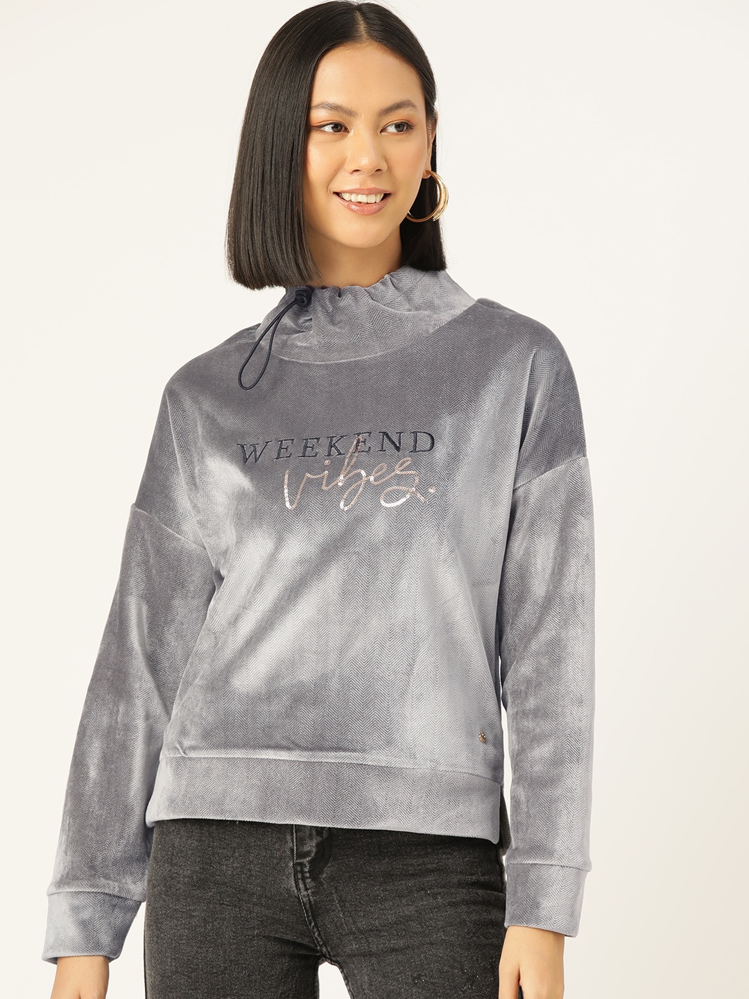 

Monte Carlo High Neck Sweatshirt with Drop Shoulder Sleeves, Grey