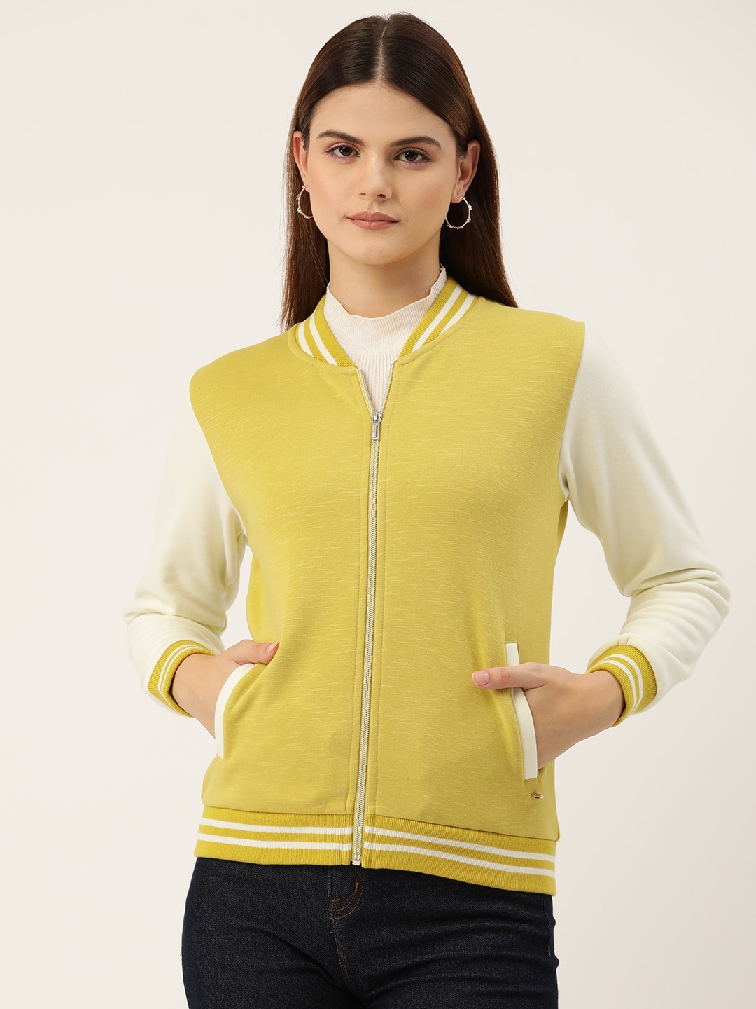 

Monte Carlo Stand Collar Front-Open Sweatshirt, Mustard