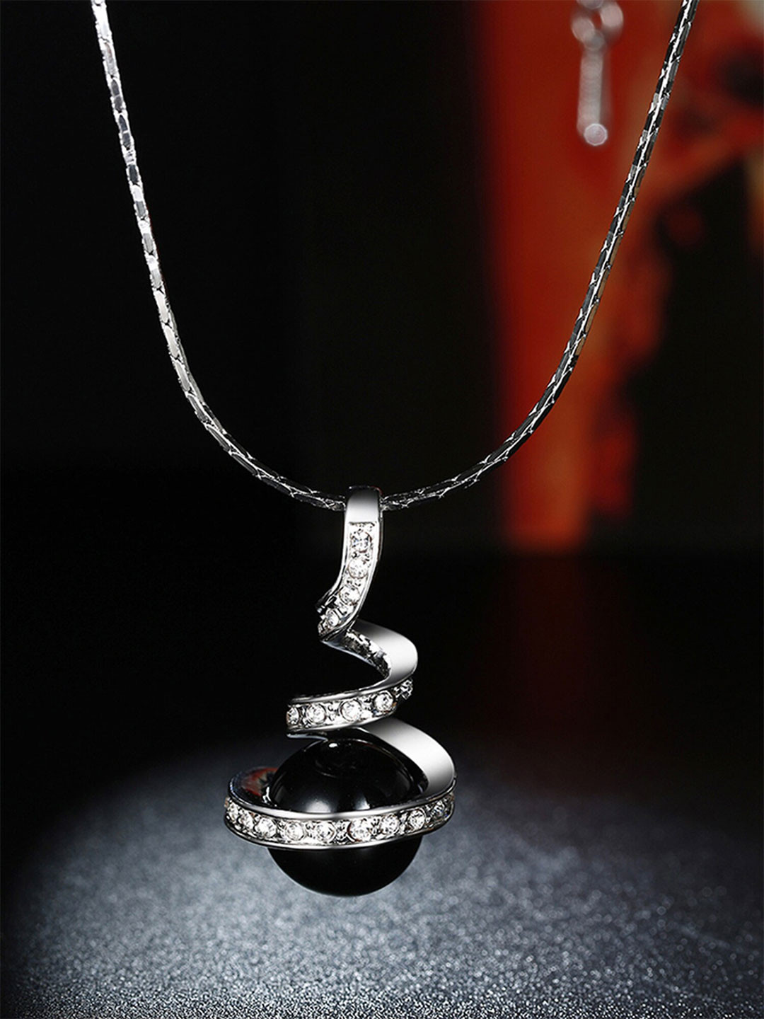 

Yellow Chimes Silver-Plated Pendant With Chain, Black