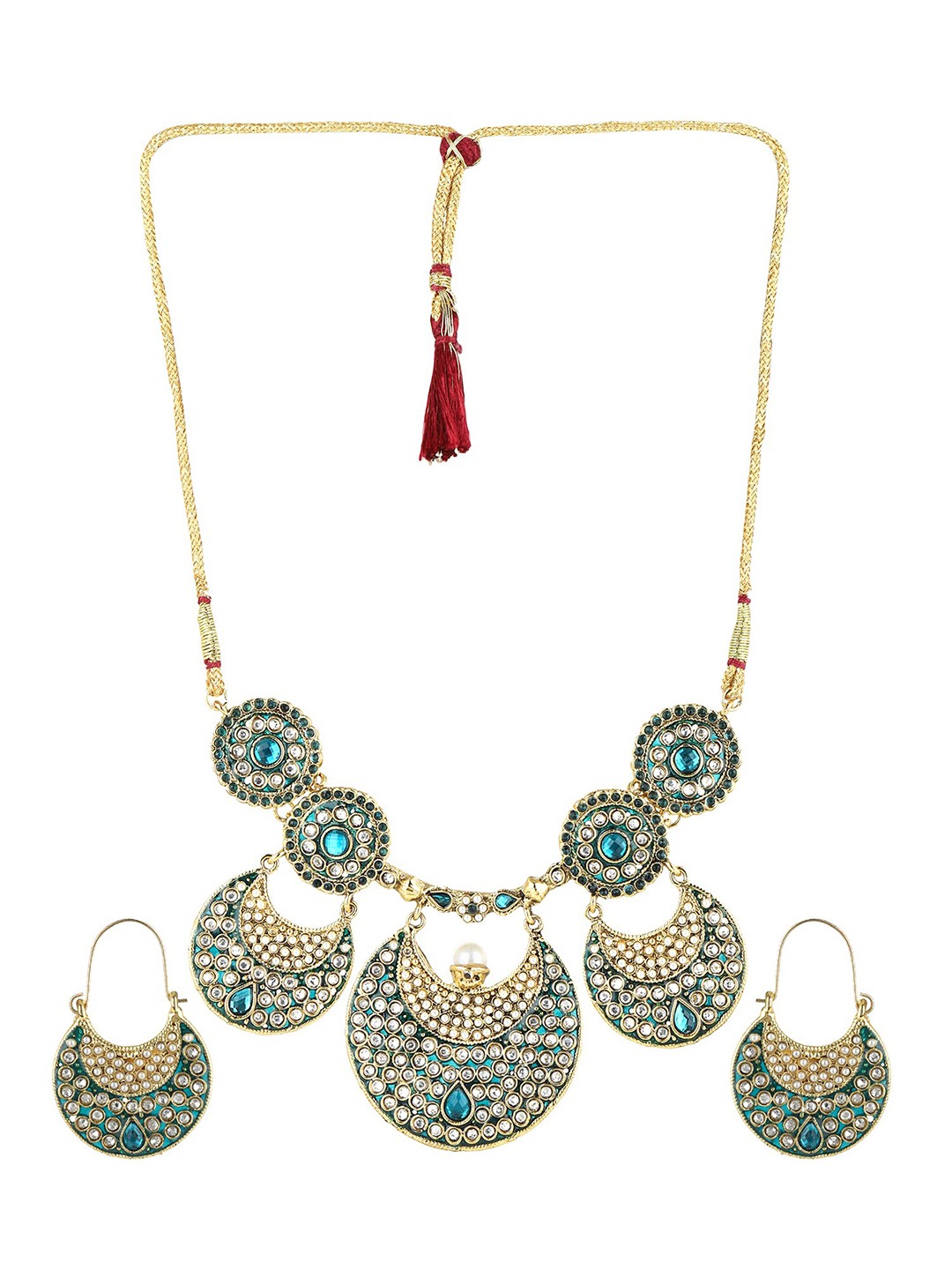 

Yellow Chimes Gold-Plated Pankhi Meenakari Necklace Set, Blue