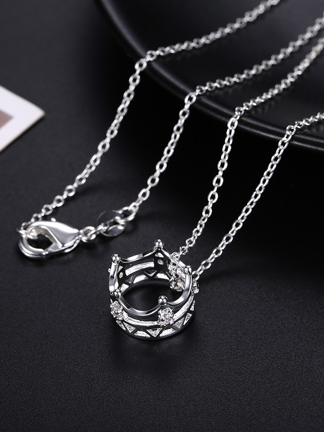 

Yellow Chimes A5 Grade Crystal Princess Crown Pendant With Chain, Silver